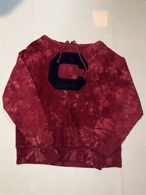 Champion Maroon Tie-Dye Pullover Hoodie with Black C Logo